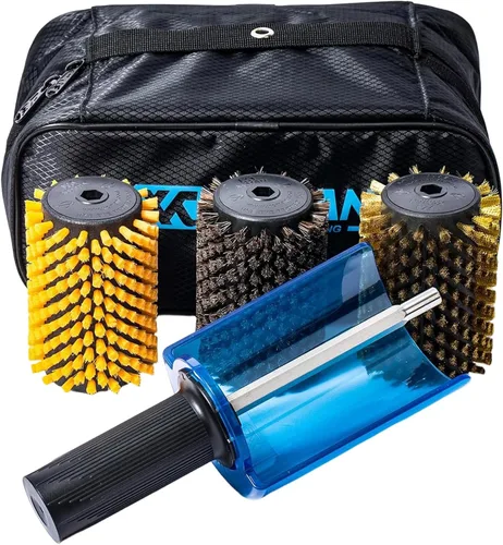 XCMAN Kit de cepillos de esquí Roto cepillo mango eje con los 3 cepillos: nailon, caballo, latón/corcho Nylon Horsehiar Latón 3.937 in