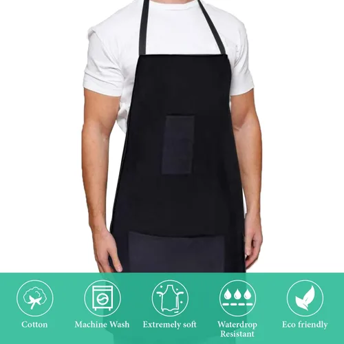 Miniatura 2 de Apron Waterdrop Resistant with Pockets Cooking Kitchen Aprons for Women Men Chef, Black