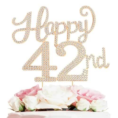 Miniatura 129 de LASKYER Decoración de feliz cumpleaños número 10, decoración de pastel de diamantes de imitación dorados de 10º cumpleaños – Letrero de metal