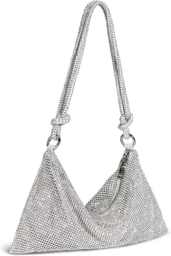 SWEETV Sparkly Rhinestone Purse for Women Silver Clutch Purse Small Glitter Handbags for Weddings, Prom,and Parties