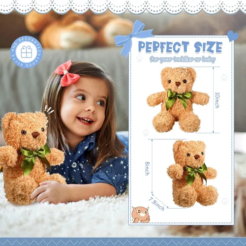 Miniatura 2 de HyDren 15 piezas de osos de peluche de 10 pulgadas, lindo juguete de oso suave con corbata para baby shower, cumpleaños, día de San Valentín, Blanco