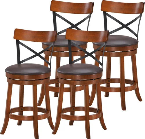 Miniatura 7 de ERGOMASTER Taburetes de bar giratorios de goma para mostrador, altura de asiento de 24 pulgadas, silla de bar capuchino X respaldo abierto