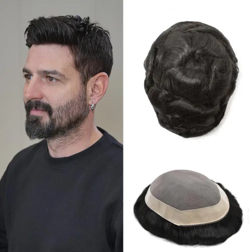 Miniatura 21 de Mens Toupee Hair Piece For Men Fine Mono Men Hair System Toupee For Men Hair Piece Real Human Hair System For Men Protesis Capilar Para Hombre 6x9