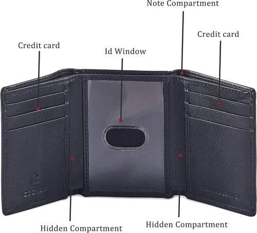 Miniatura 4 de Billetera para hombre, de piel auténtica, con bloqueo RFID, con ventana de identificación, en caja de regalo