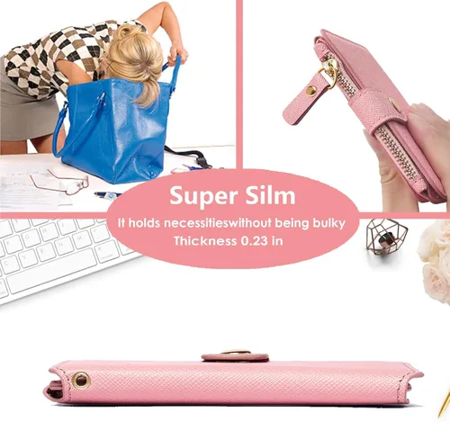 Miniatura 41 de Cartera con llavero, tarjetero con bloqueo RFID de piel, funda para tarjetas de crédito con cremallera para mujer