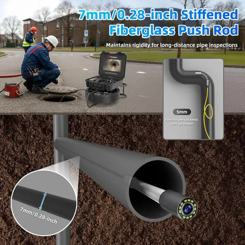 Miniatura 4 de Sanyipace Cámara de Alcantarillado con Localizador de Tuberías, Cable de 7mm/0.28pulgadas, 512Hz, Pantalla IPS de 10.1", Tarjeta de 32GB, Cámara