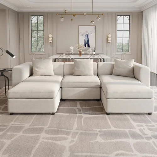 Miniatura 14 de Guyii Sofá Seccional de Terciopelo, Sofá Loveseat Moderno de Gran Tamaño con 2 Almohadas, Sofá Convertible de 81.88 pulgadas de Largo con Cojines