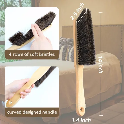 Miniatura 3 de 2 cepillos de polvo para escoba de mano, cepillos de banco de madera con cerdas suaves, cepillo para mostrador con mango de madera largo, cepillo