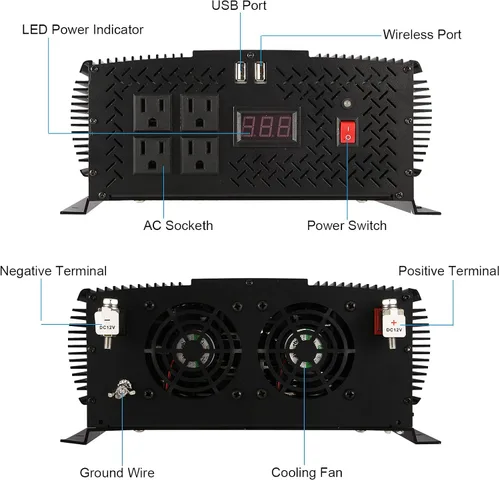 Miniatura 3 de Inversor de 5500 W de 12 V a 110 V/120 V, inversor de corriente para camión, RV, inversor de energía solar, inversor de 5000 vatios, convertidor