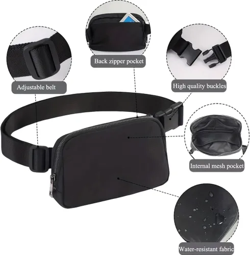 Miniatura 5 de Bolsa de Cintura Mini Negra Riñonera para Mujeres y Hombres, Riñonera Pequeña de Moda, Bolsa Cruzada para Cintura para Correr, Senderismo, Jogging