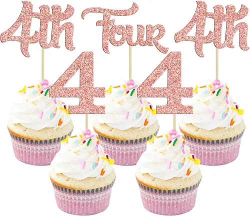 Miniatura 26 de 24 piezas de adornos para cupcakes de tercer cumpleaños, adornos para cupcakes de tercer cumpleaños con purpurina, tres adornos para cupcakes