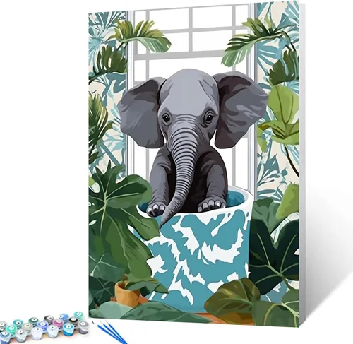 Miniatura 32 de Pintura por números para adultos, baño, animales, bricolaje, pintura al óleo digital, pintura acrílica, cebra, arte de pared, hojas verdes, bañera