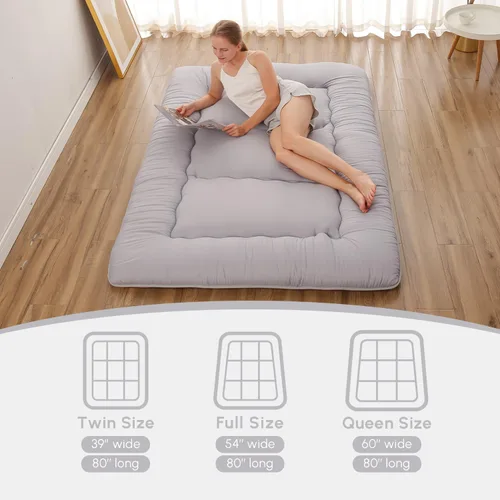 Miniatura 3 de Zelladorra Colchón de Piso Japonés, Colchón Futón con Bolsa de Almacenamiento y Funda Lavable, Tapete Tatami Enrollable Adecuado para Habitación