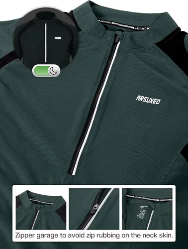 Miniatura 20 de ARSUXEO Camisetas de ciclismo de media cremallera para hombre Camisas de ciclismo de montaña de manga larga 6031