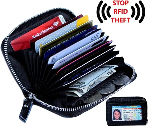 Miniatura 2 de Women's Leather RFID Zipper Card Wallet Small Purse with Id Window