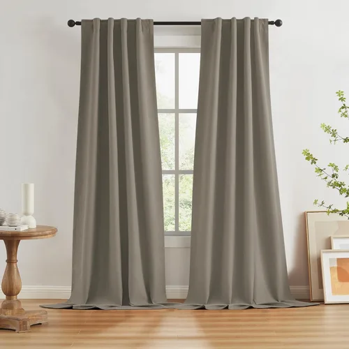 Miniatura 47 de Paneles de cortinas de ventana 100% opacas, con trabillas traseras, bolsillo para barra, gancho, cinturón, aspecto plisado, cortinas para sistema