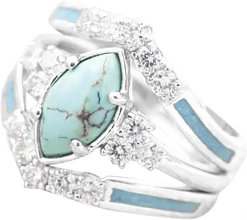 Miniatura 2 de Anillos de diamantes turquesa de 3 piezas para mujer de plata de ley natural anillos de joyería simples de moda