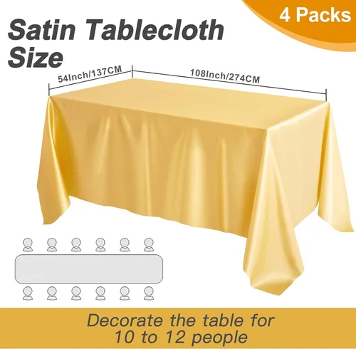 Miniatura 2 de SiinvdaBZX Paquete de 4 manteles de satén dorado de 108 x 54 pulgadas, manteles de comedor suaves y brillantes para mesa rectangular de 6 pies