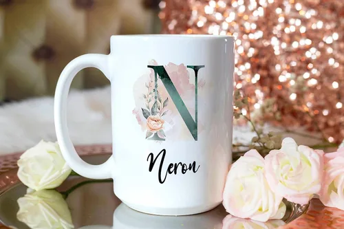 Miniatura 4 de PREZZY Taza personalizada con letra N con inicial, monograma personalizado, taza de café floral, regalos para mujeres, hombres, familiares, amigos