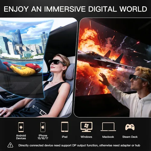 Miniatura 5 de AiRA XR/AR - Lentes con 160 pulgadas, 45°FOV, 120 Hz, 5000 liendres, ajuste miopía, lentes de pantalla de video de resolución ultra ancha para Negro