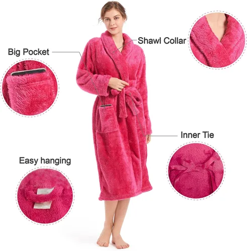 Miniatura 5 de Inner Wish Bata de felpa para mujer, acogedora y cálida, bata de spa con bolsillos