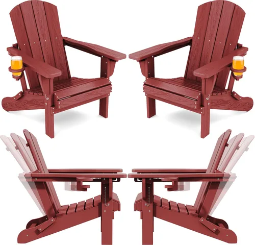 Miniatura 33 de SERWALL Silla Adirondack plegable ajustable, silla Adirondack reclinable con portavasos, Aruba