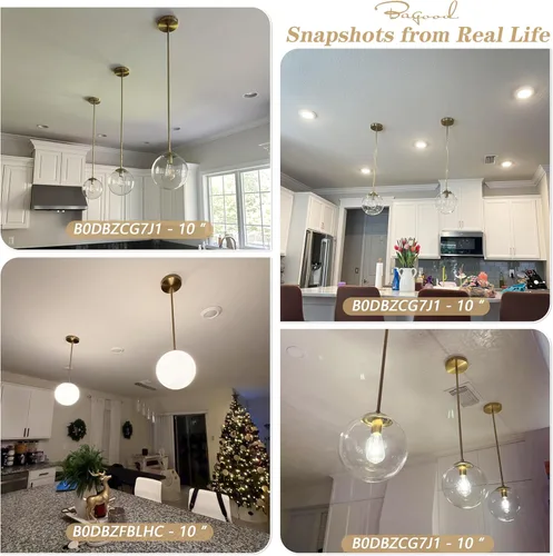 Miniatura 5 de Bagood Lámpara Colgante de Globo de 6" Dorada Lámpara Colgante de Mediados de Siglo Luces Colgantes de Globo para Isla de Cocina Acabado en Latón
