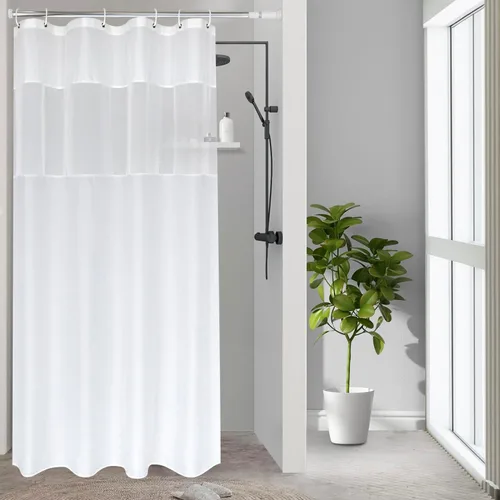 Miniatura 11 de UFRIDAY - Cortina de ducha de tela moderna en negro y blanco, 48 x 72 pulgadas, cortina de ducha de tela para baño y bañeras, lavable a máquina
