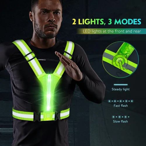 Miniatura 6 de Simket Chaleco Reflectante LED para Correr, Equipo Reflectante para Correr de Alta Visibilidad, Chaleco Reflectante Ajustable Recargable