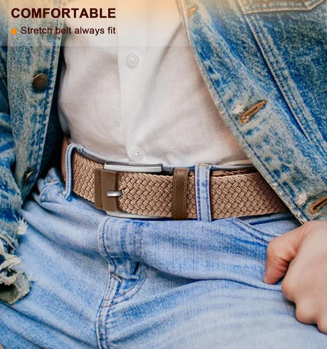 Miniatura 3 de BULLIANT Cinturón para hombre, paquete de 2 unidades, elástico trenzado para hombre, para golf, caza, pantalones de mezclilla, 1 38 pulgadas