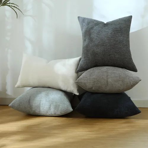 Miniatura 6 de Stellhome Blue Grey Chenille Throw Pillow Covers 16x16 Inch Set of 2, Soft Line Textured Cushion Cases, Modern Farmhouse Boho Home Decor for Couch