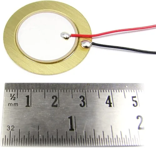 Miniatura 2 de 10 discos de 35 mm Transductor de disco piezoeléctrico Micrófono de contacto Sensor de sonido de disparo con cables de 3.94 pulgadas