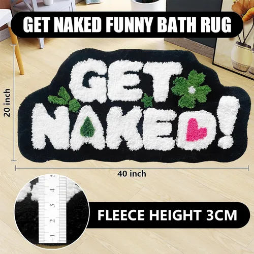 Miniatura 2 de Get Naked - Alfombra de baño negra – Divertida alfombra de baño antideslizante de felpa, 20 x 40 pulgadas, microfibra absorbente de secado rápido