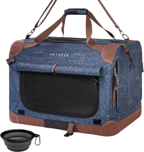 Miniatura 14 de Transportín para gatos extra grande de Petseek con lados blandos, portátil, para perros pequeños, para 2 gatos, 61 cm x 41.9 cm x 40.6 cm, diseño