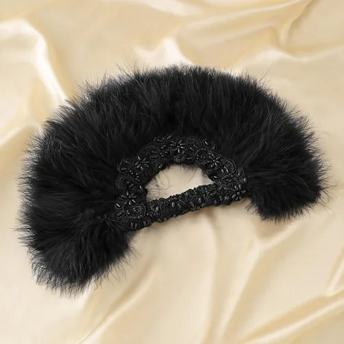 Miniatura 7 de BABEYOND Abanico de plumas de marabú de los años 20, ventilador de mano vintage, ramo de plumas de novia, abanico de damas de honor para boda (negro)