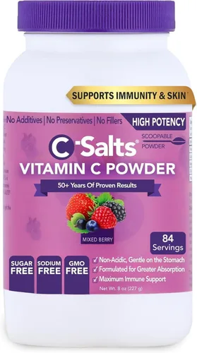 C-Salts Suplemento de Vitamina C en Polvo - 100% Puro Vitamina C Amortiguada de Alta Dosis para Apoyo Inmunológico - Orgánico, Sin Azúcar, Vegano,