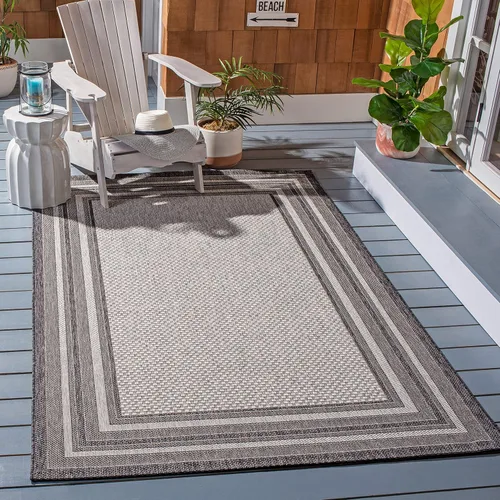 Miniatura 82 de SAFAVIEH Alfombra lavable al aire libre Courtyard Collection – 4' x 5'7", beige oscuro y beige, no desprende pelusa y fácil de limpiar, ideal
