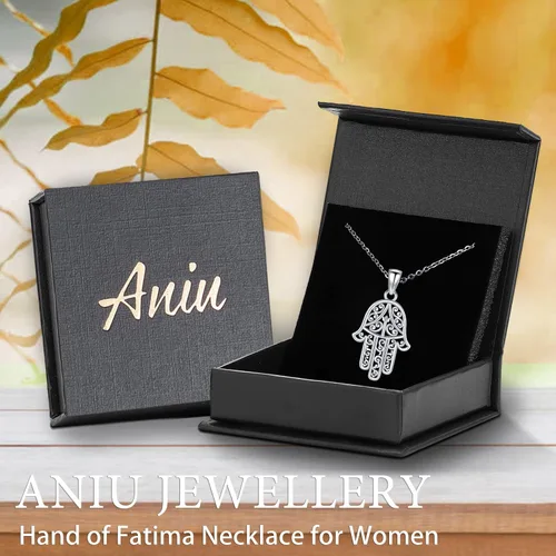 Miniatura 31 de Aniu Joyería de plata de ley 925 Hamsa de Fátima para mujer con circonita cúbica, viene con caja de regalo negra