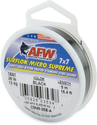 Miniatura 27 de American Fishing Wire Surflon Micro Supreme Nylon recubierto 7x7 de acero inoxidable, líder en alambres anudables para pesca en agua salada, pesca