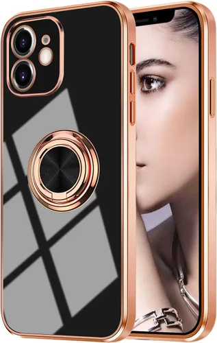 Miniatura 2 de Compatible con iPhone 11 Kickstand, anillo de rotación de 360 grados integrado con borde de oro rosa brillante que funciona con soporte magnético