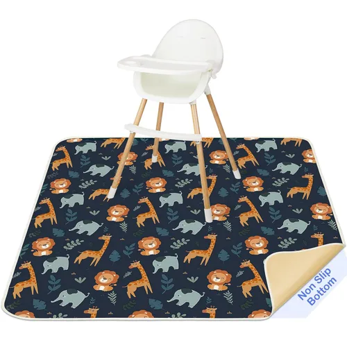 Miniatura 17 de Basumee Alfombrilla de salpicaduras para silla de bebé, impermeable, tapete de juego para debajo de la silla alta, tapete para atrapar alimentos