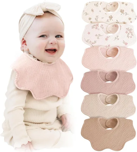 Miniatura 11 de Konssy Baberos de muselina para bebé 100% algodón absorbente tipo bandana para babeo y dentición, set de 6 para bebés niños y niñas Floral