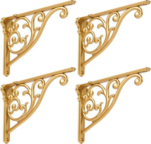 Miniatura 4 de Soportes de estante de 4 pulgadas, paquete de 4 soportes de pared de latón antiguo de alta resistencia, estantes decorativos de cocina victoriana