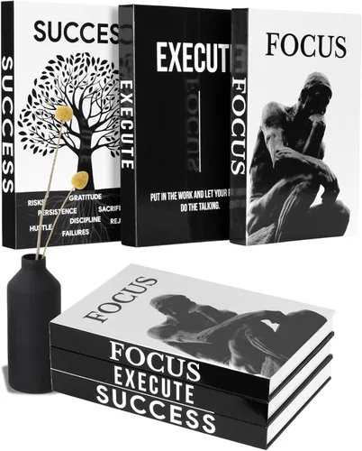 Miniatura 8 de Juego de 3 libros decorativos motivacionales para decoración moderna de escritorio en el hogar, oficina, estante estético en blanco y negro