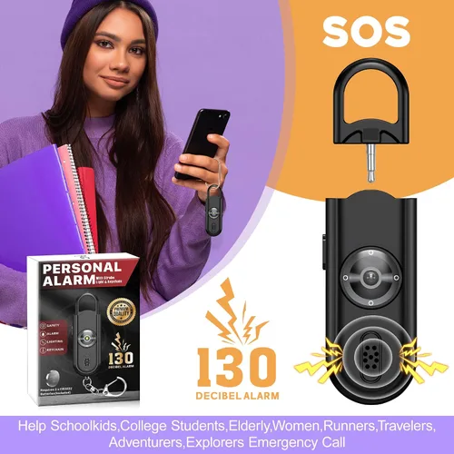 Miniatura 7 de Alarma personal para mujeres y niñas, sirena fuerte, luz 2 en 1, alarma de sonido segura, altavoces dobles que ayudan a los niños, llamada