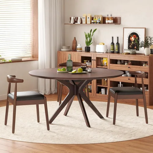 Miniatura 13 de Soohow Mesa redonda de cocina de comedor de madera maciza de 47.2 pulgadas para 4-6 personas con base de pedestal que se interseca