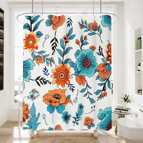 Cortina de ducha bohemia, tela de poliéster repelente al agua con estampado floral bohemio para decoración de baño, 72 x 72 pulgadas, tamaño