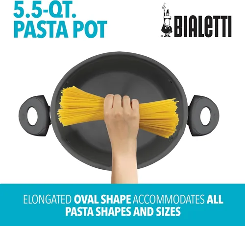 Miniatura 2 de Bialetti- 7265 Oval 5.5 cuarto de pasta olla con tapa de colador, antiadherente, 1, negro
