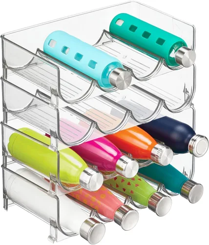 mDesign - Organizador de botellas apilable y de pie, hecho de plástico, para encimeras de cocina, refrigerador, congelador; organizador para