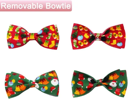 Miniatura 5 de Paquete de 2 collares navideños para gatos con pajarita y campana, collares de gatito con corbatín de seguridad, rojo y verde
